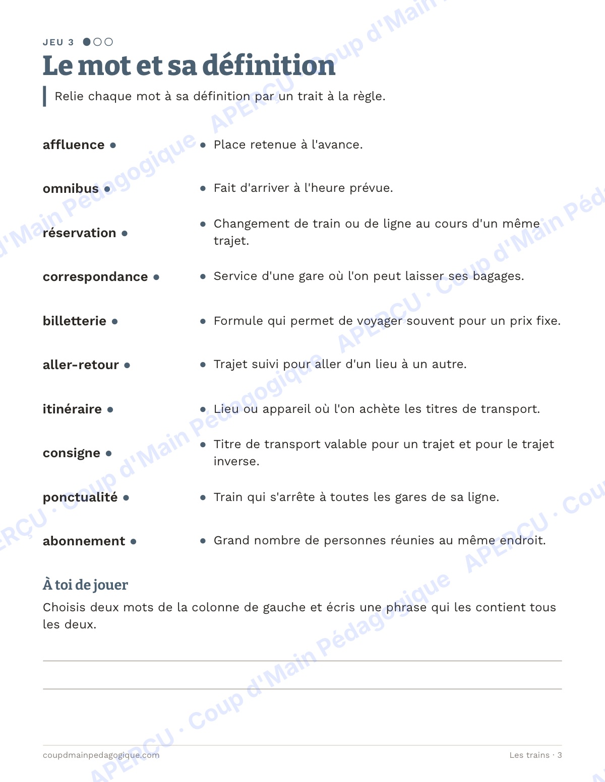 Page 3 — Les trains — 7e-9e année, jeux de vocabulaire