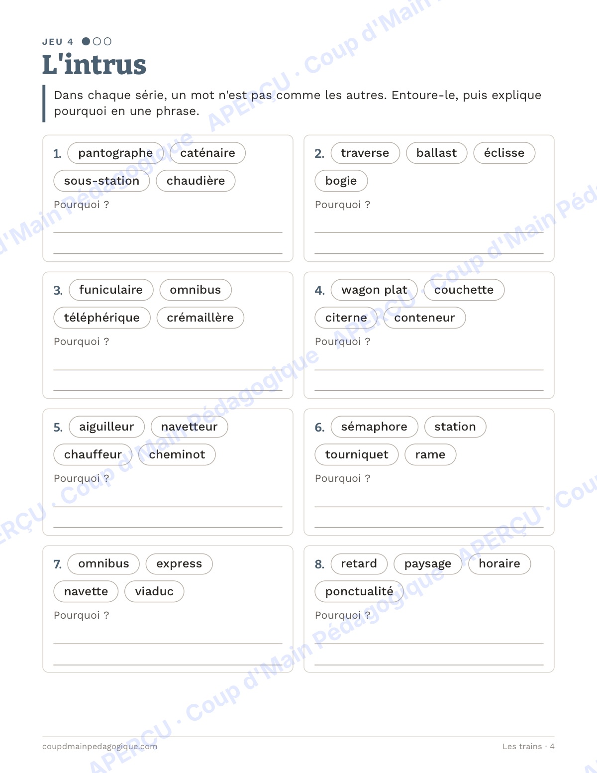 Page 4 — Les trains — 7e-9e année, jeux de vocabulaire