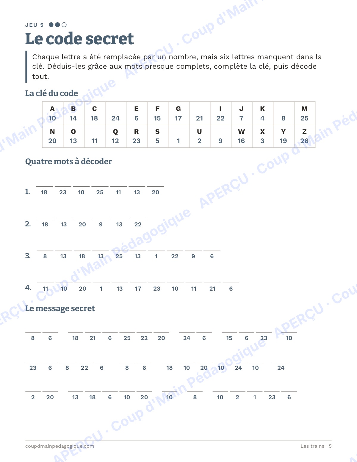 Page 5 — Les trains — 7e-9e année, jeux de vocabulaire