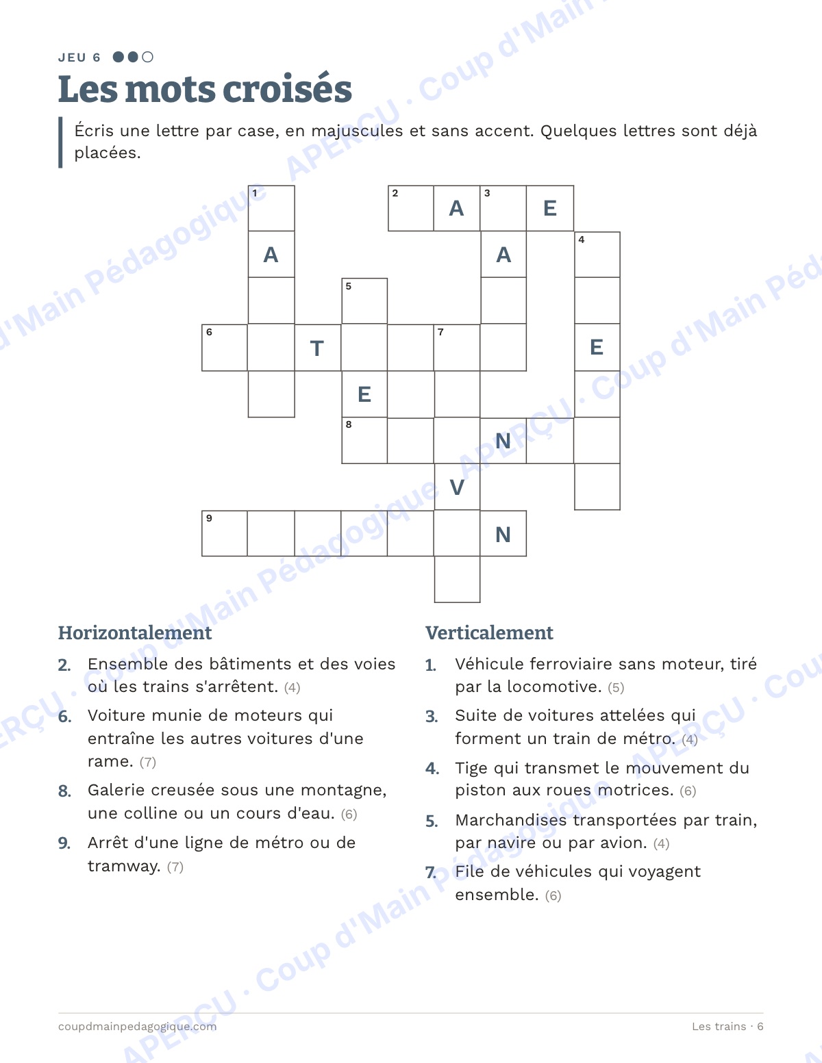 Page 6 — Les trains — 7e-9e année, jeux de vocabulaire