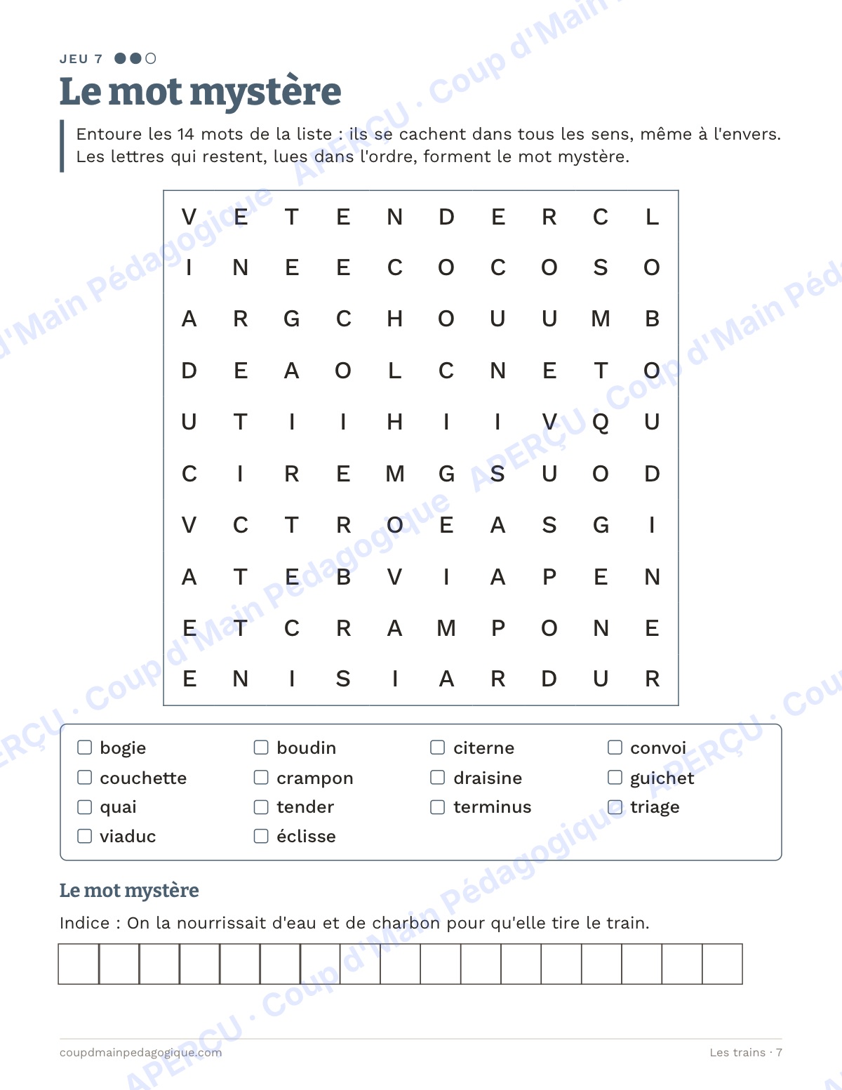 Page 7 — Les trains — 7e-9e année, jeux de vocabulaire