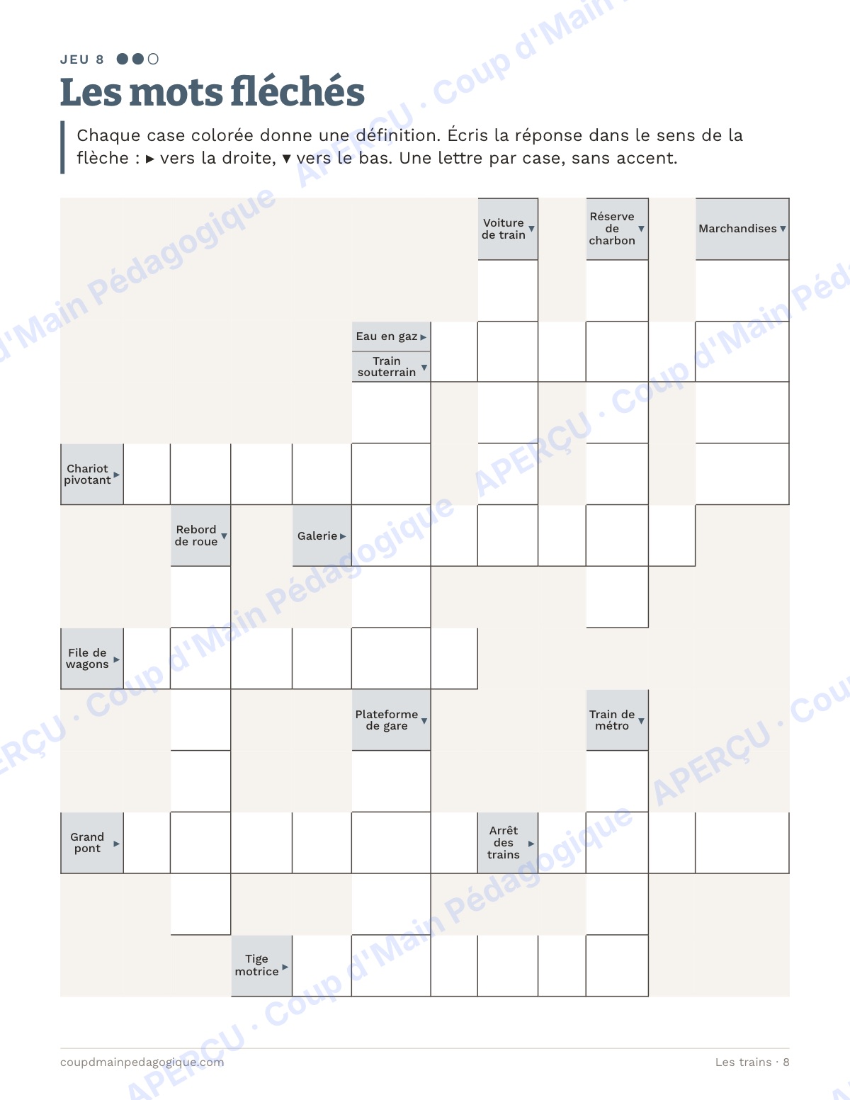 Page 8 — Les trains — 7e-9e année, jeux de vocabulaire