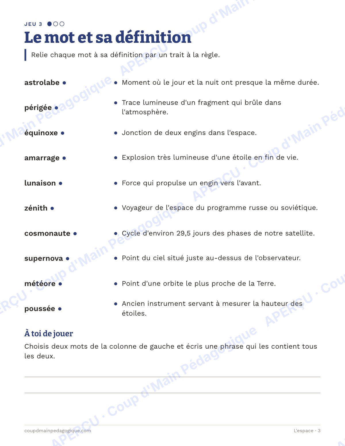 Page 3 — L'espace — 7e-9e année, jeux de vocabulaire