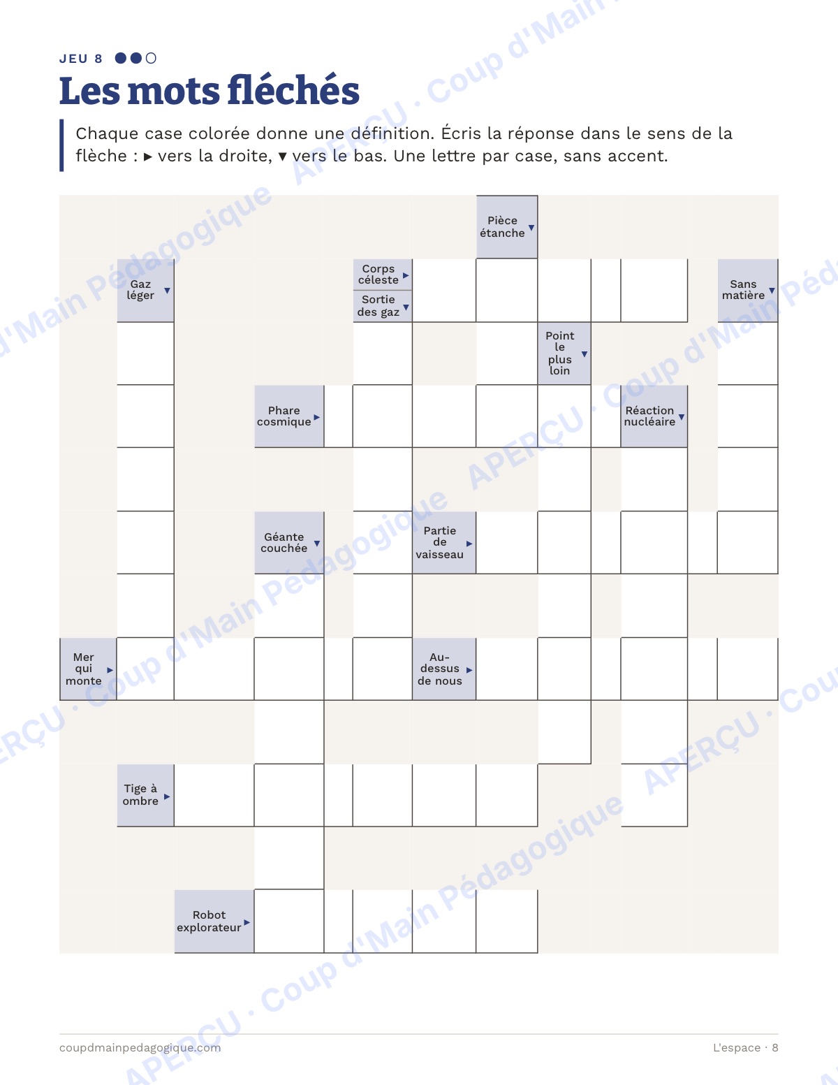 Page 8 — L'espace — 7e-9e année, jeux de vocabulaire