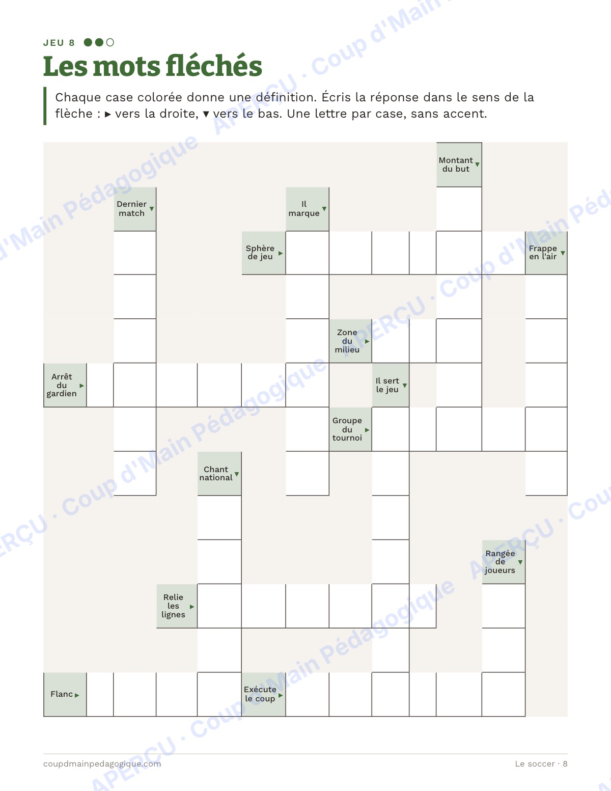 Page 8 — Le soccer — 7e-9e année, jeux de vocabulaire