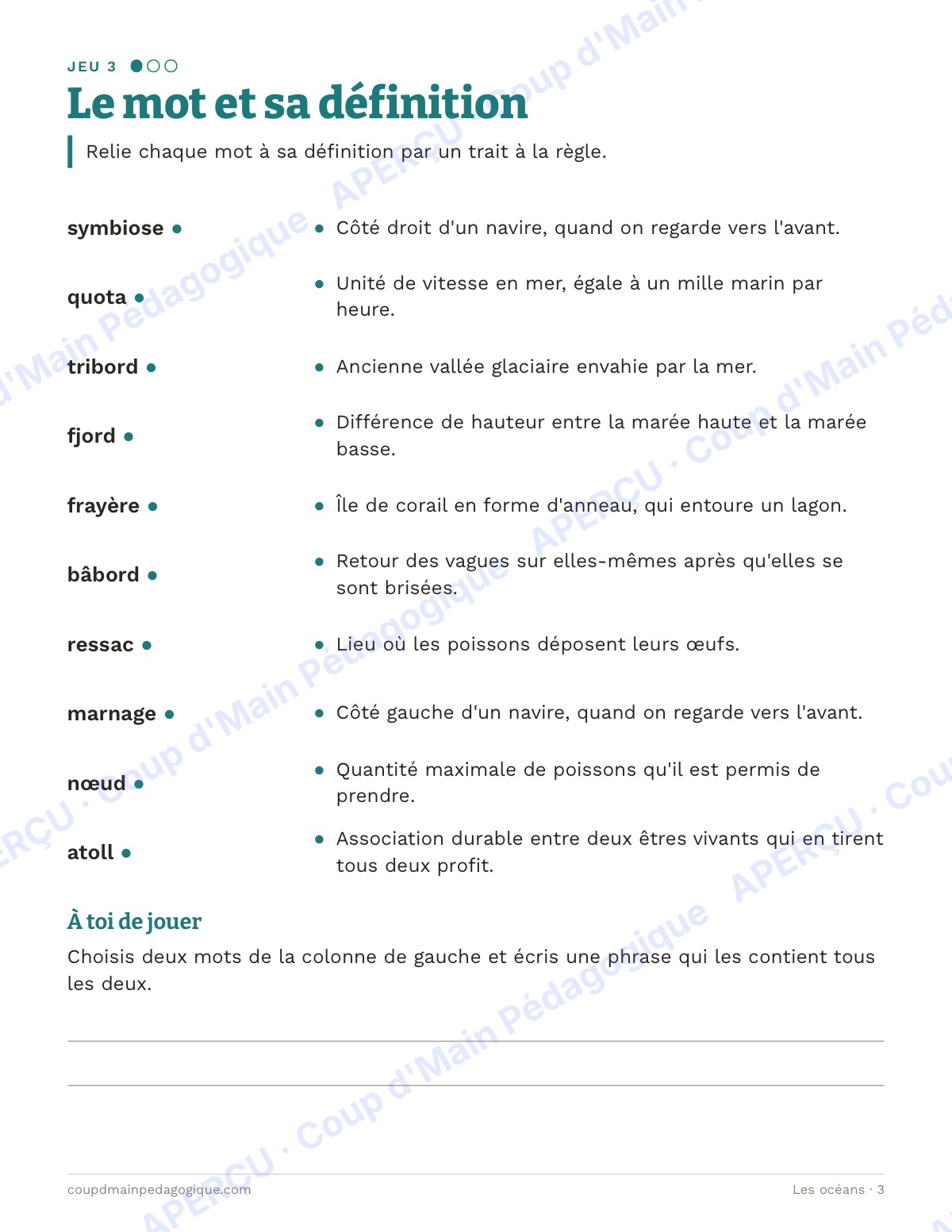 Page 3 — Les océans — 7e-9e année, jeux de vocabulaire