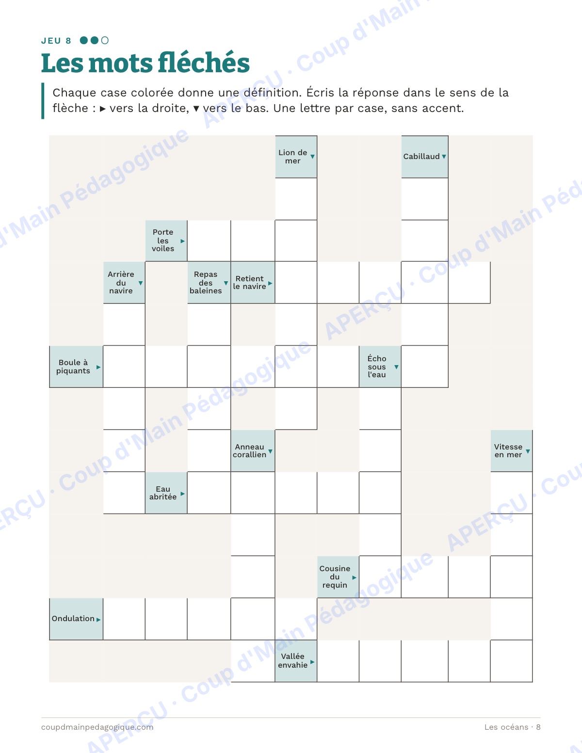Page 8 — Les océans — 7e-9e année, jeux de vocabulaire