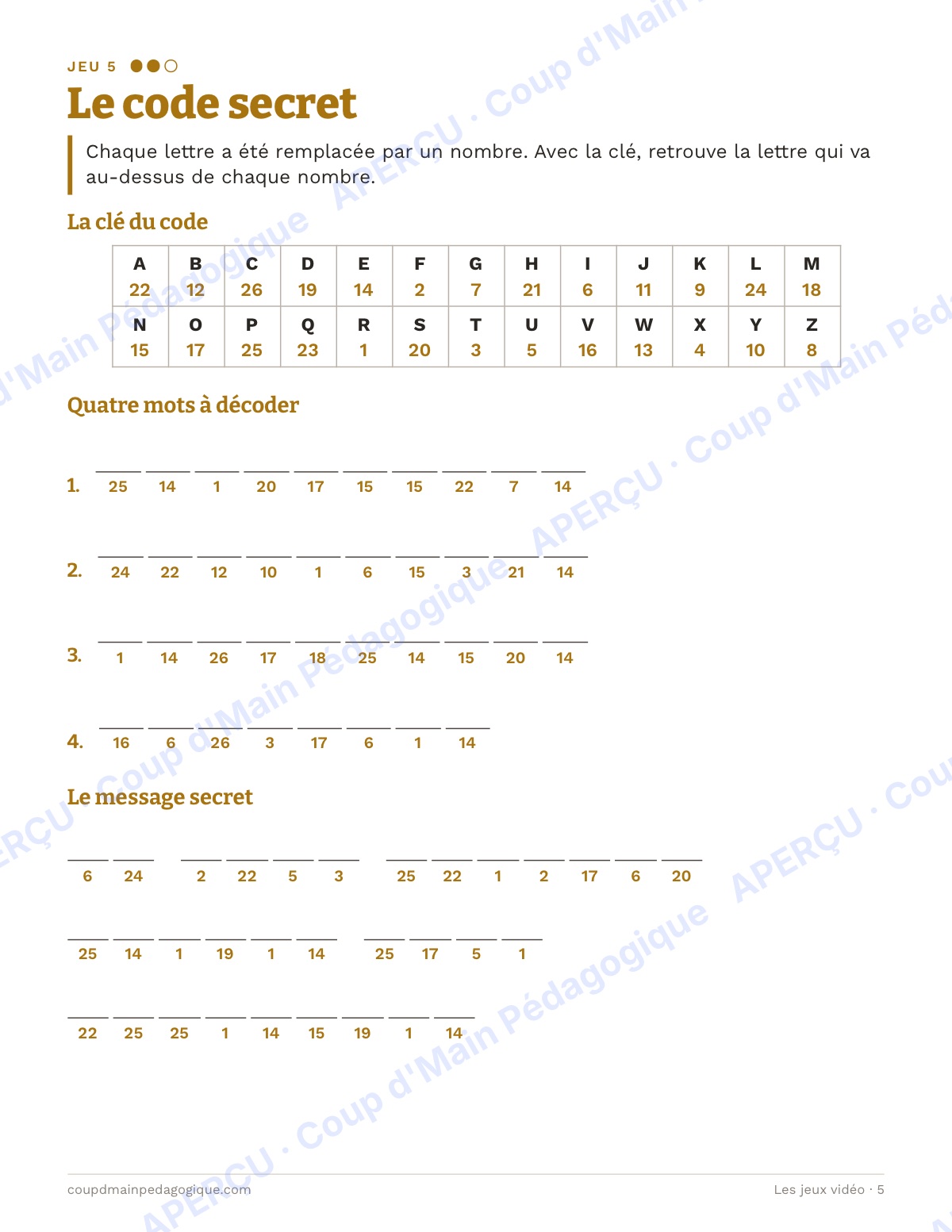 Page 5 — Les jeux vidéo — 4e-6e année, cahier de jeux de vocabulaire
