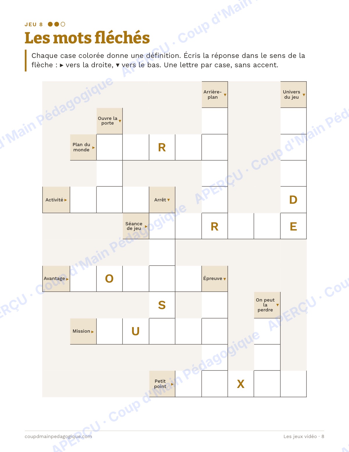 Page 8 — Les jeux vidéo — 4e-6e année, cahier de jeux de vocabulaire