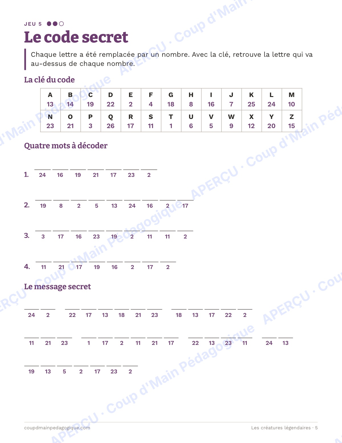 Page 5 — Les créatures légendaires — 4e-6e année, cahier de jeux de vocabulaire