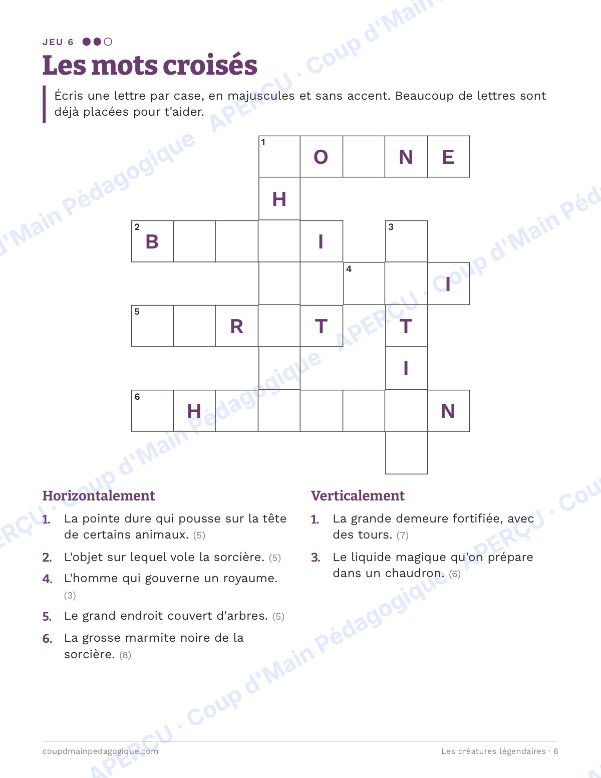 Page 6 — Les créatures légendaires — 4e-6e année, cahier de jeux de vocabulaire