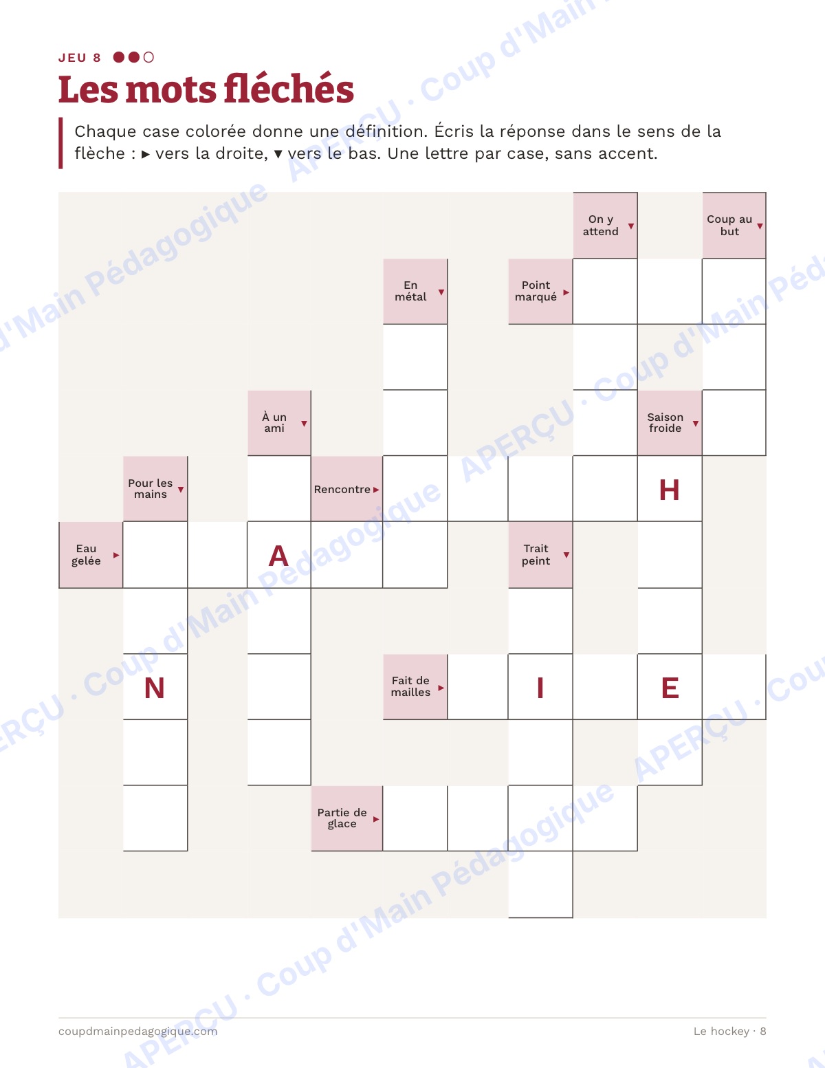 Page 8 — Le hockey — 4e-6e année, cahier de jeux de vocabulaire