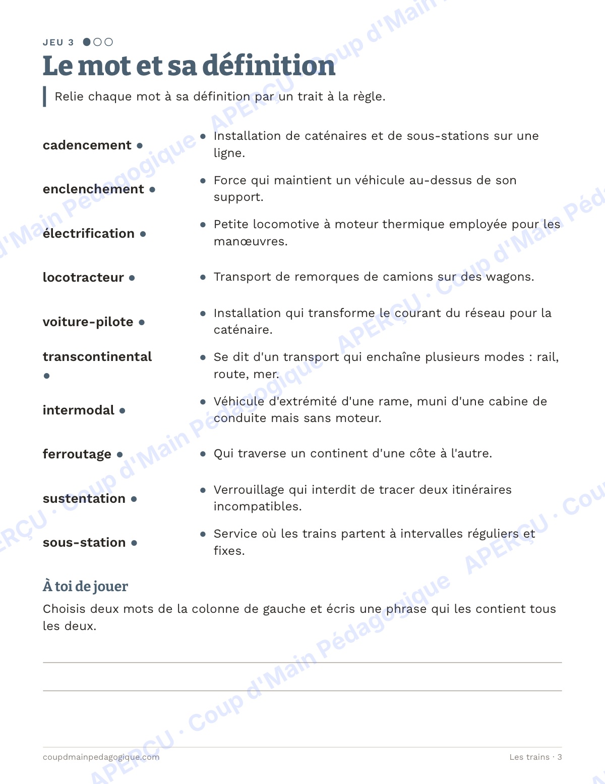 Page 3 — Les trains — 10e-12e année, jeux de vocabulaire