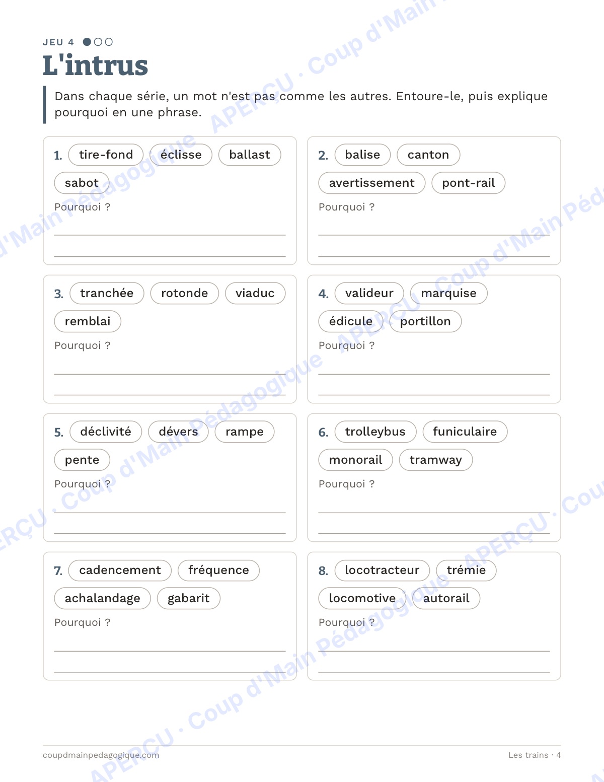 Page 4 — Les trains — 10e-12e année, jeux de vocabulaire