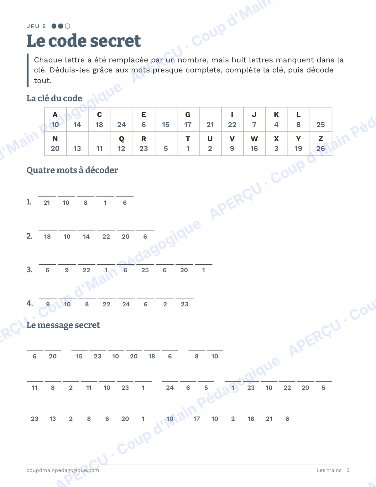 Page 5 — Les trains — 10e-12e année, jeux de vocabulaire