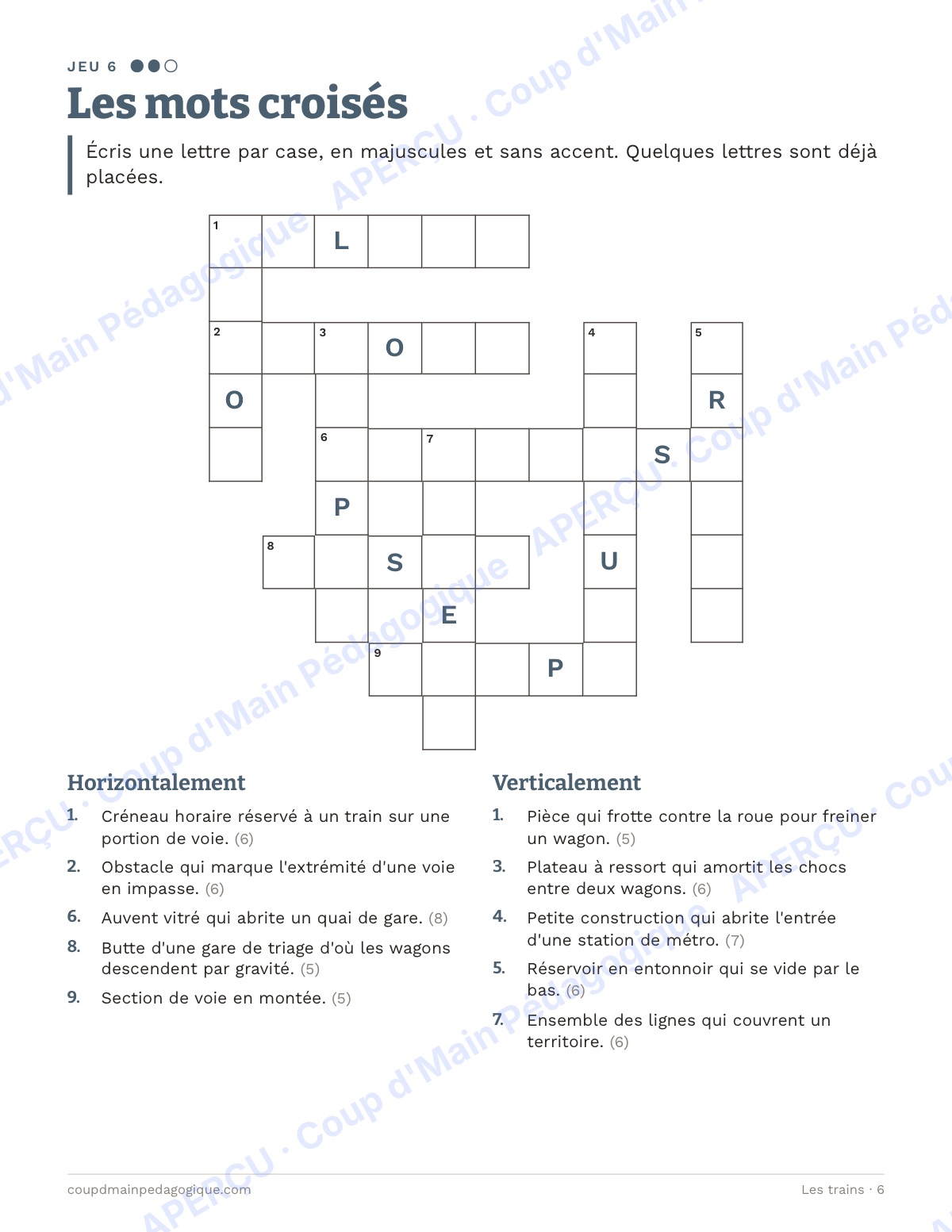Page 6 — Les trains — 10e-12e année, jeux de vocabulaire