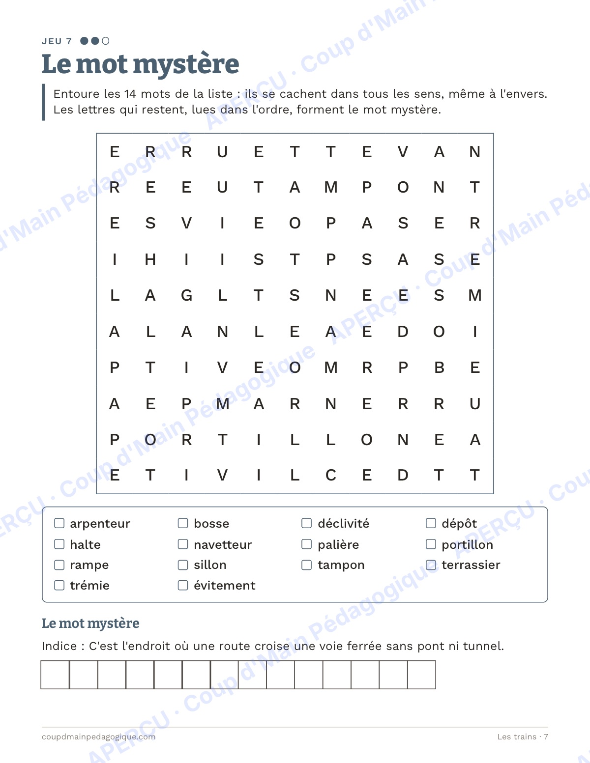 Page 7 — Les trains — 10e-12e année, jeux de vocabulaire