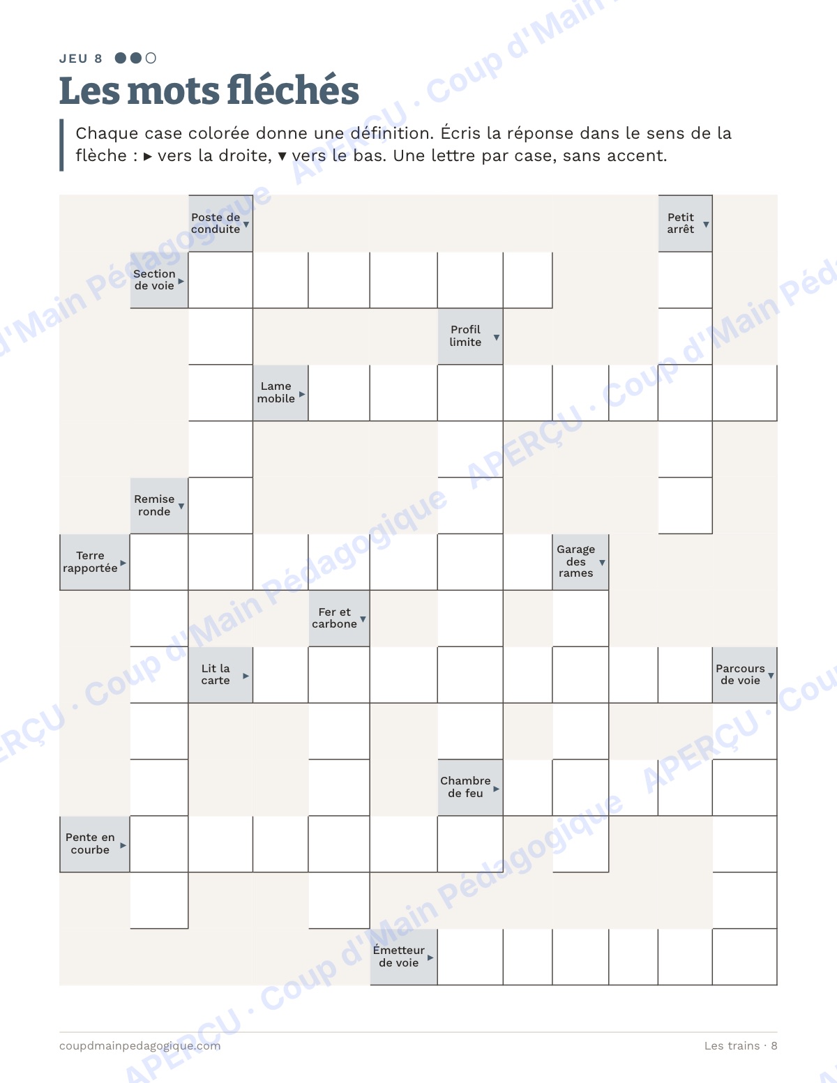 Page 8 — Les trains — 10e-12e année, jeux de vocabulaire