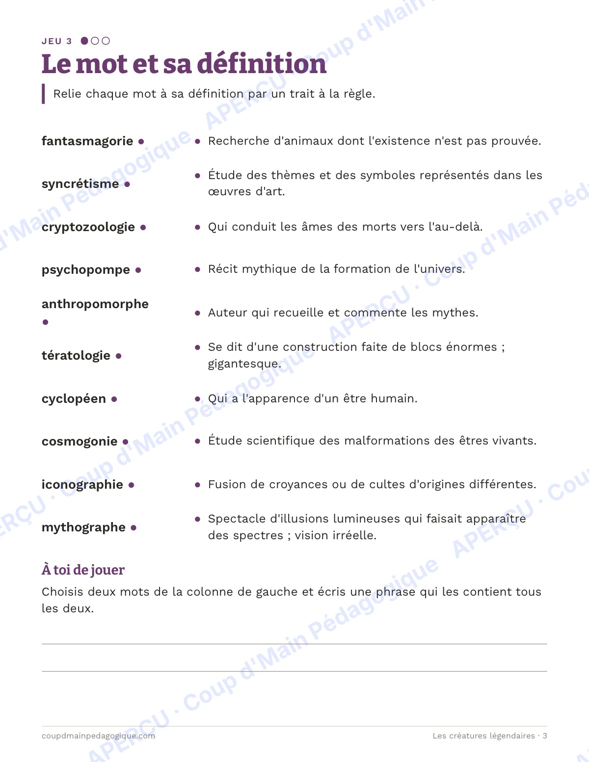 Page 3 — Créatures légendaires — 10e-12e, cahier de jeux