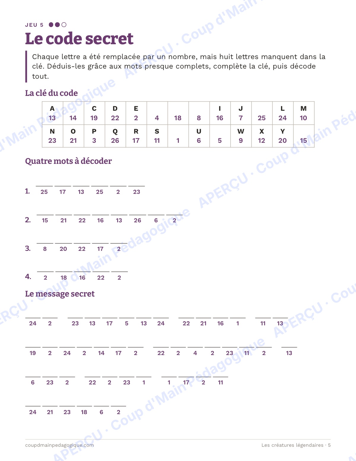 Page 5 — Créatures légendaires — 10e-12e, cahier de jeux