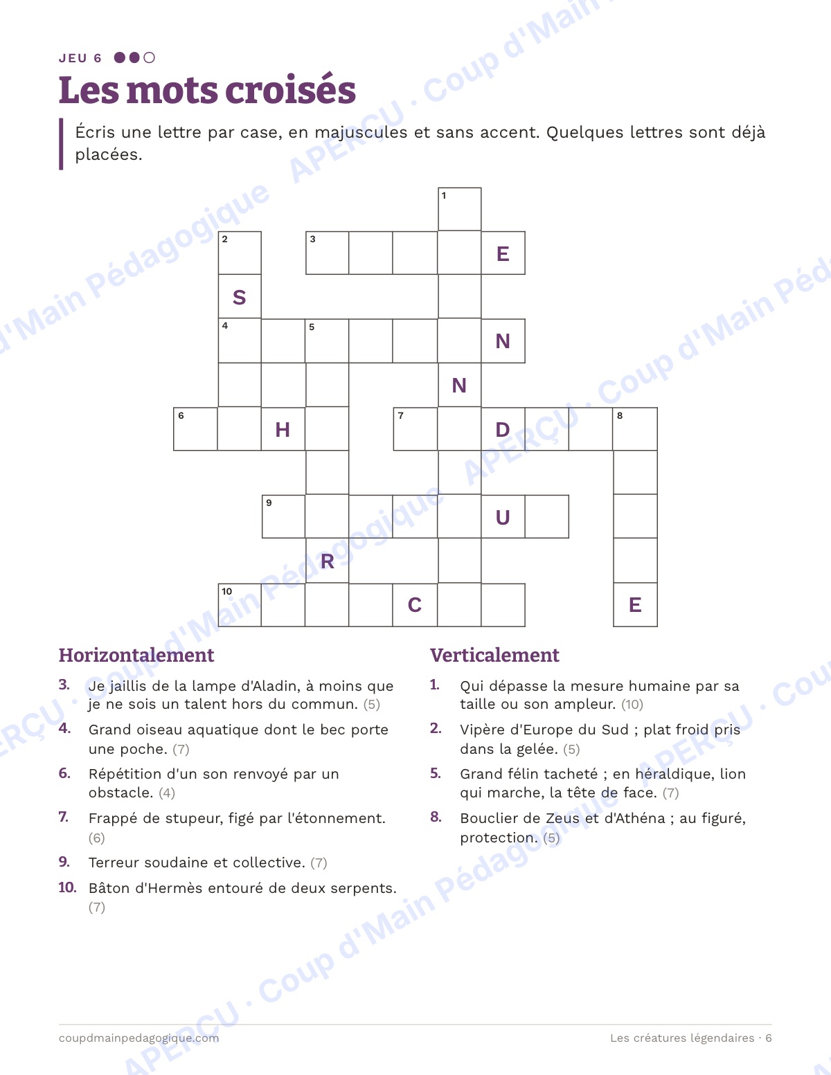 Page 6 — Créatures légendaires — 10e-12e, cahier de jeux