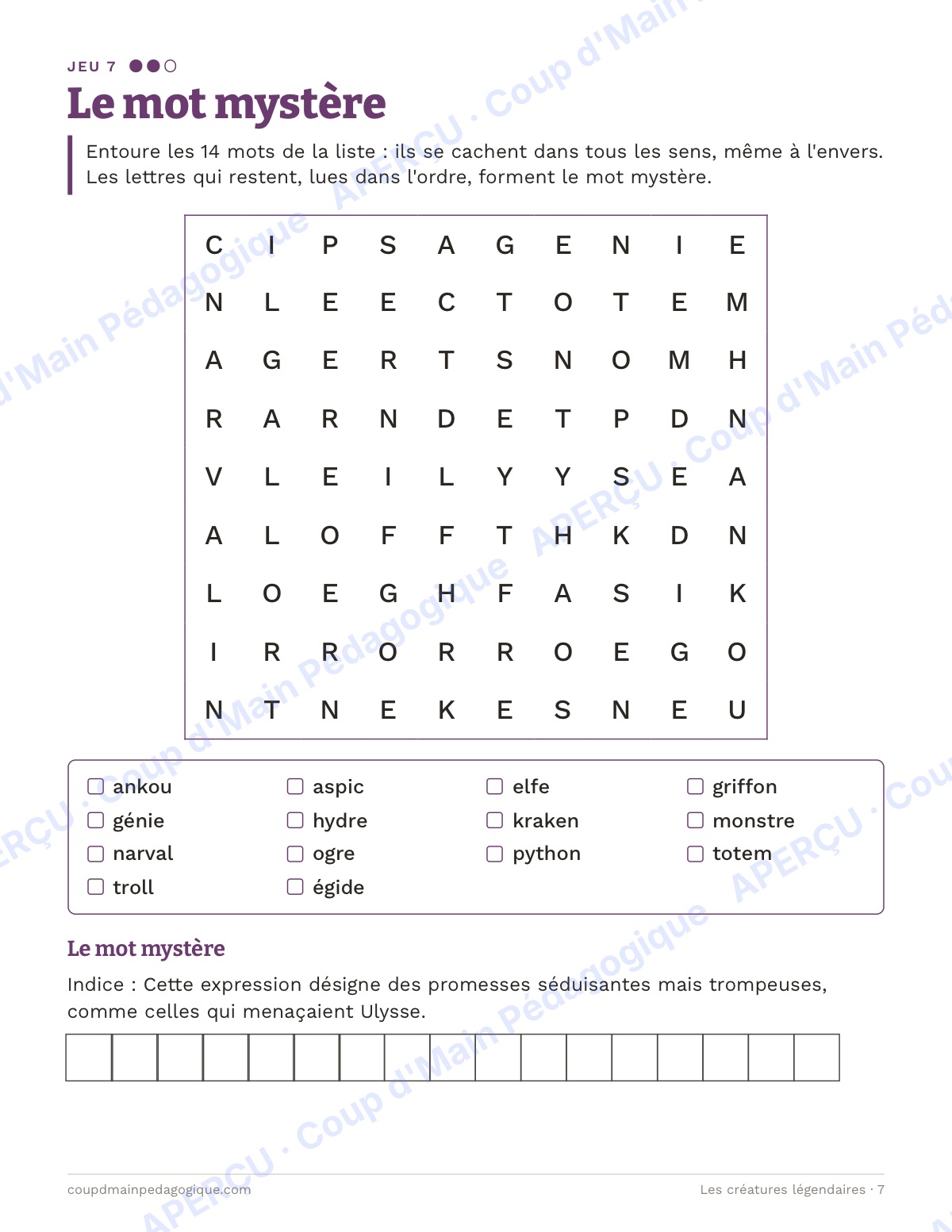 Page 7 — Créatures légendaires — 10e-12e, cahier de jeux