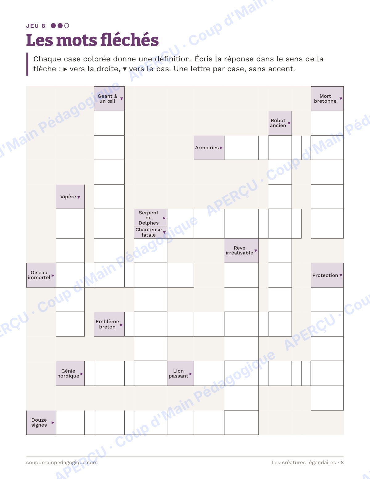 Page 8 — Créatures légendaires — 10e-12e, cahier de jeux