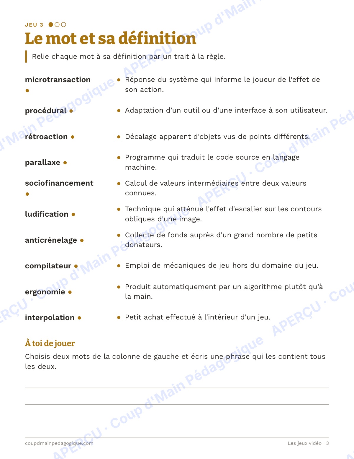 Page 3 — Les jeux vidéo — 10e-12e, jeux de vocabulaire