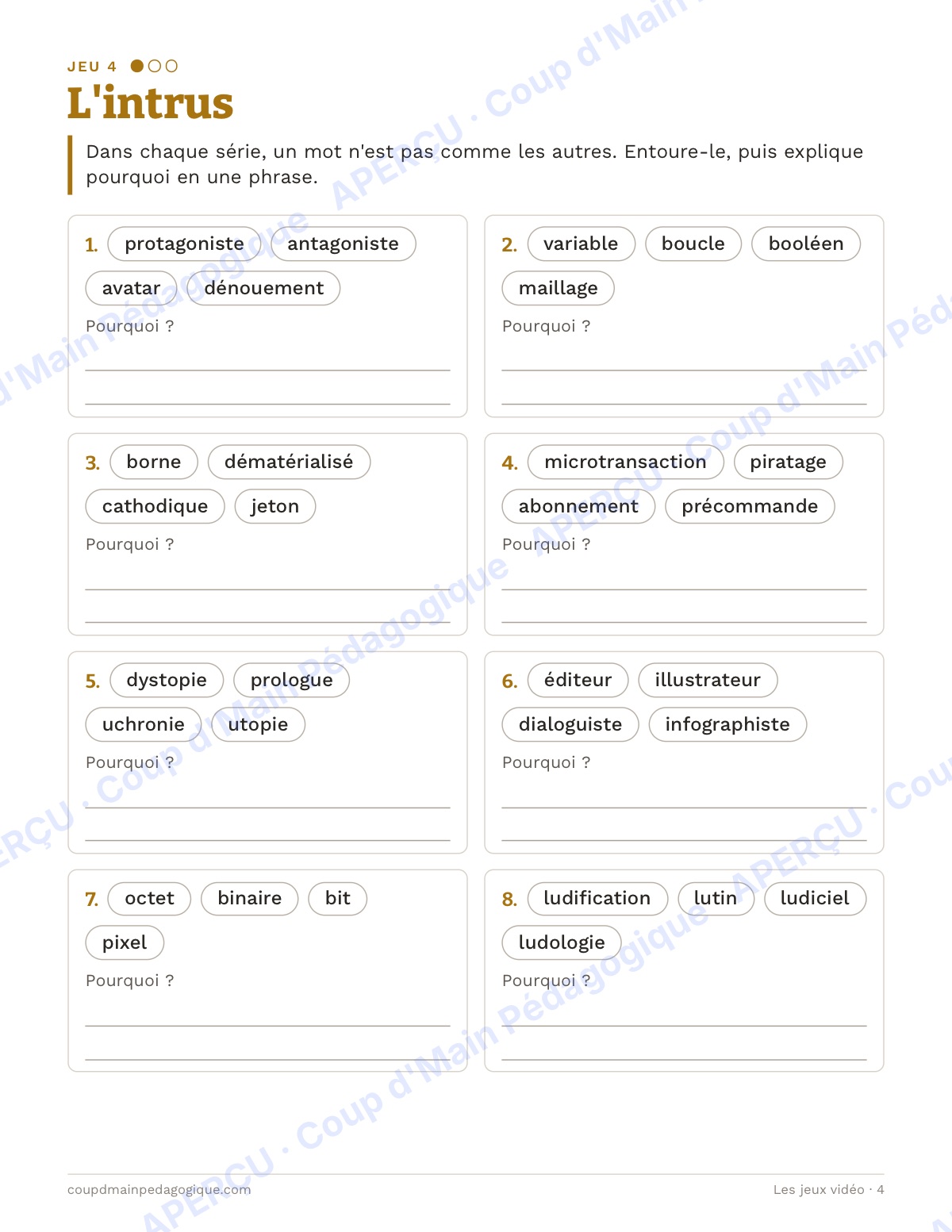 Page 4 — Les jeux vidéo — 10e-12e, jeux de vocabulaire