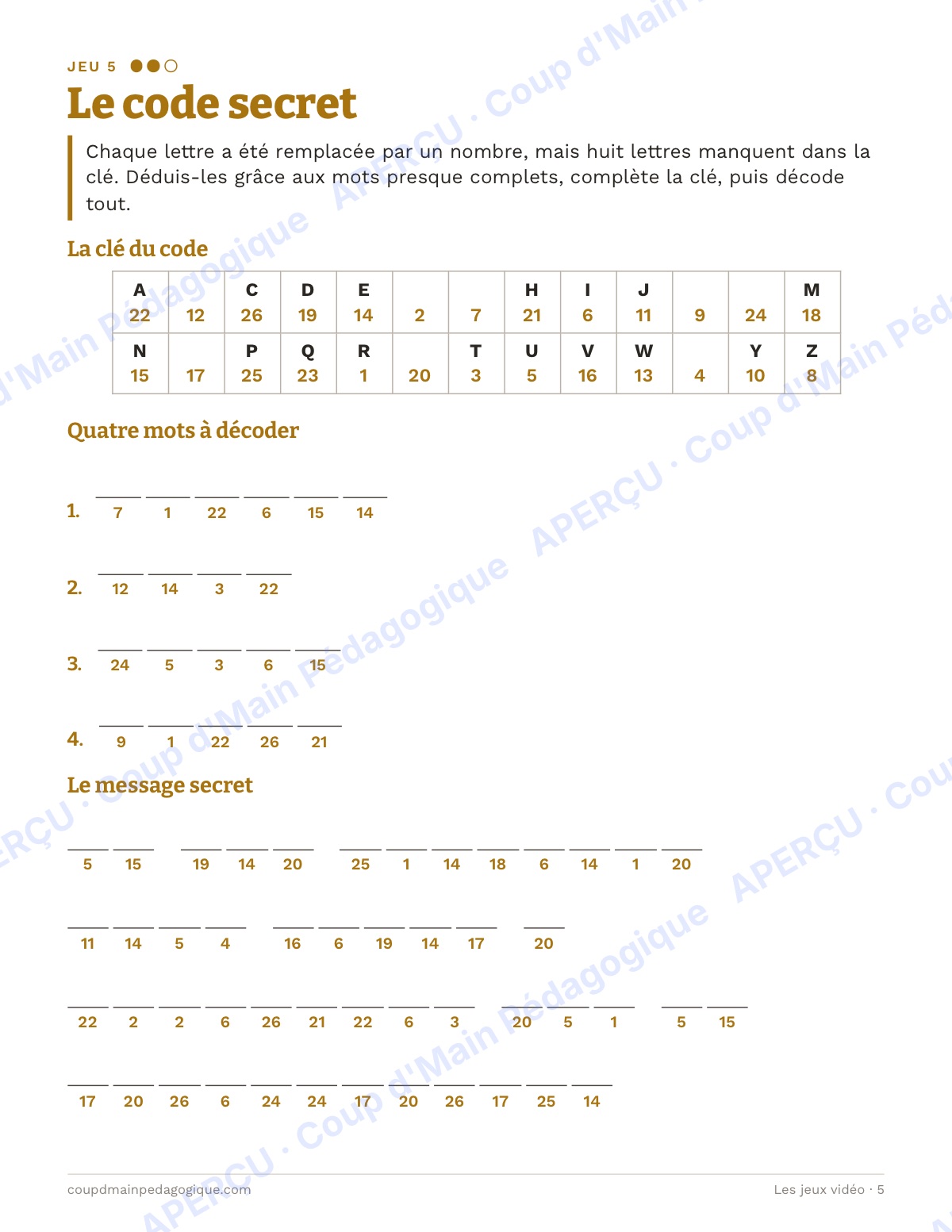 Page 5 — Les jeux vidéo — 10e-12e, jeux de vocabulaire