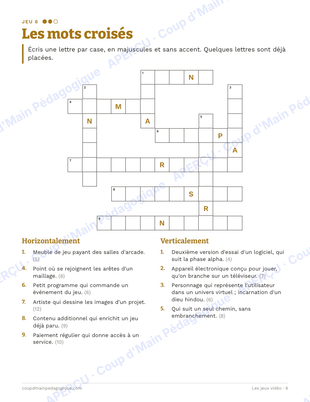 Page 6 — Les jeux vidéo — 10e-12e, jeux de vocabulaire