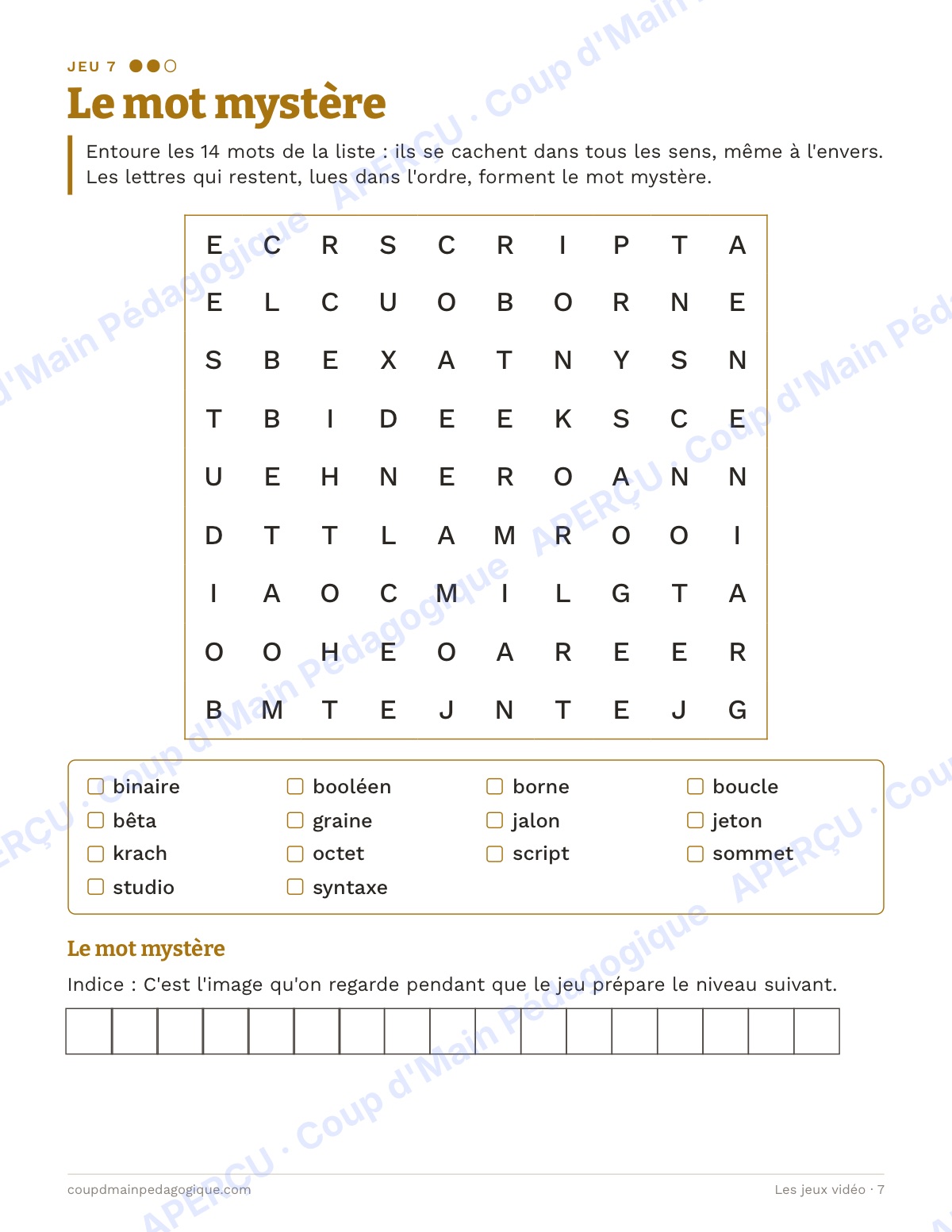 Page 7 — Les jeux vidéo — 10e-12e, jeux de vocabulaire