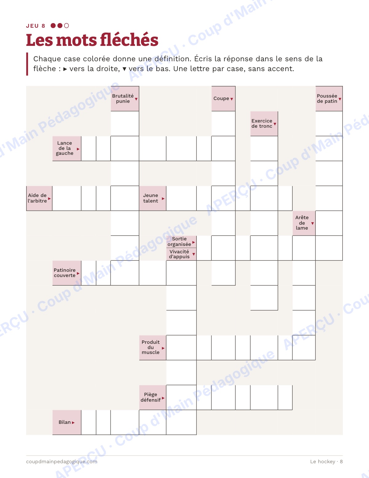 Page 8 — Le hockey — 10e-12e année, jeux de vocabulaire