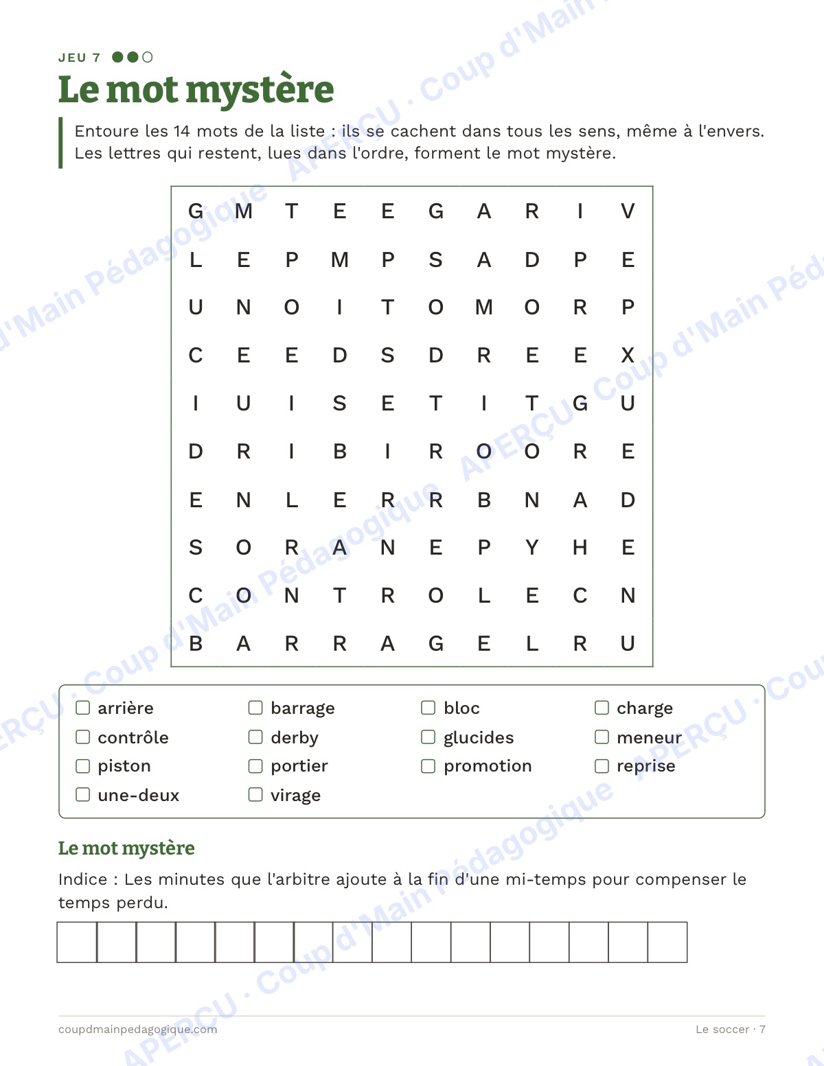 Page 7 — Le soccer — 10e-12e année, jeux de vocabulaire