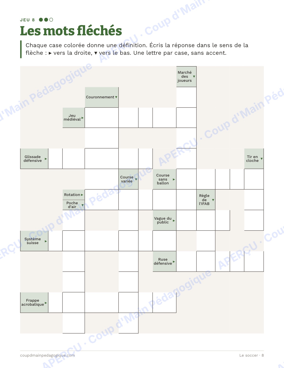 Page 8 — Le soccer — 10e-12e année, jeux de vocabulaire
