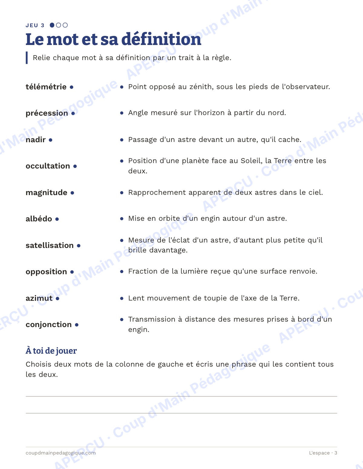 Page 3 — L'espace — 10e-12e année, jeux de vocabulaire