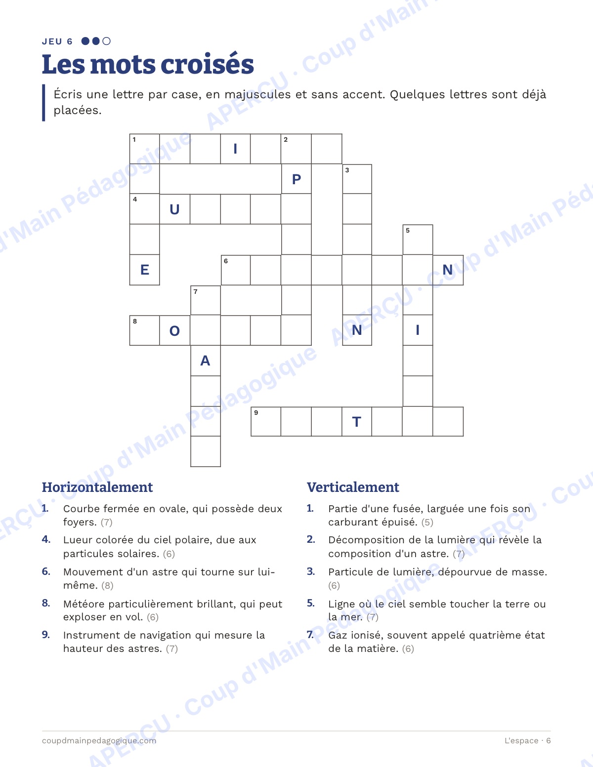 Page 6 — L'espace — 10e-12e année, jeux de vocabulaire