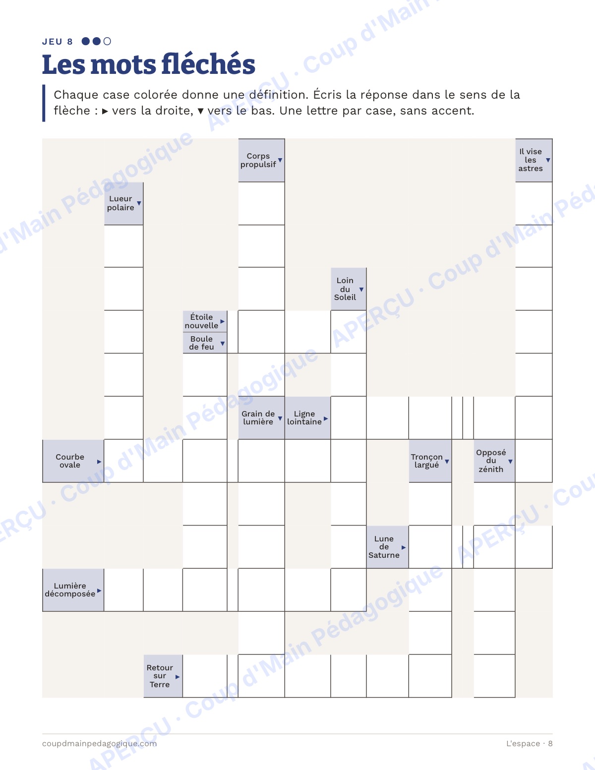Page 8 — L'espace — 10e-12e année, jeux de vocabulaire