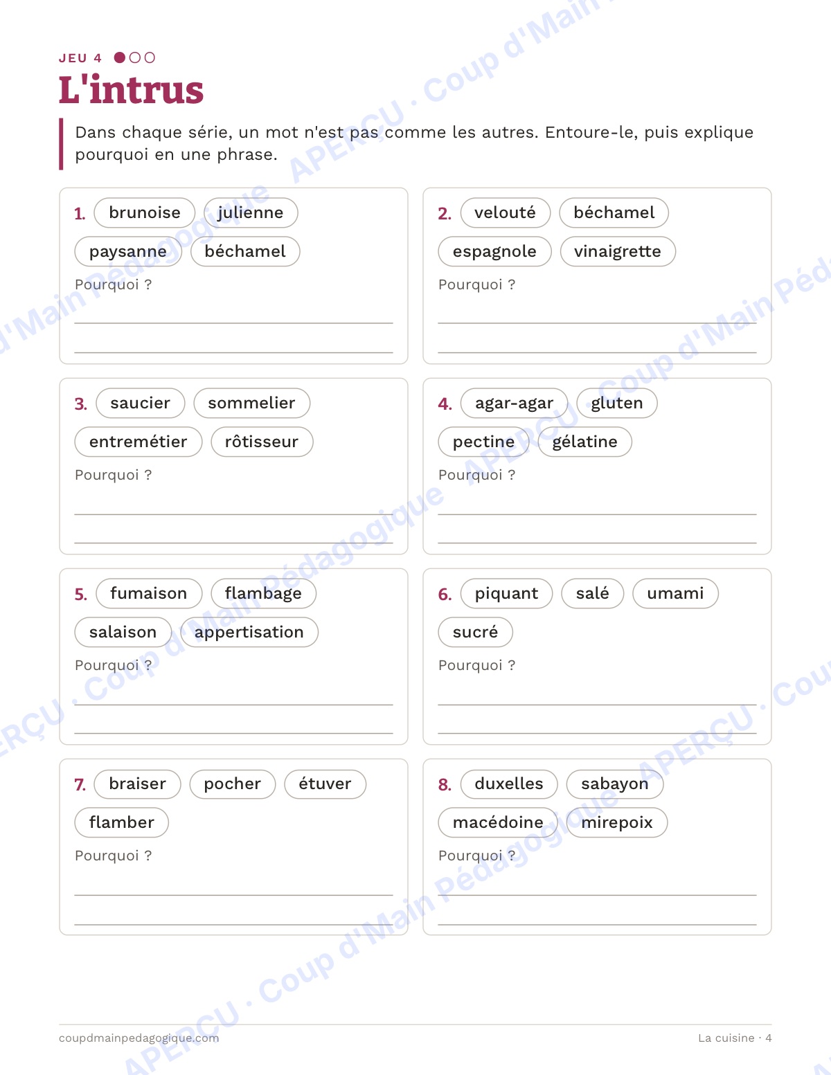 Page 4 — La cuisine — 10e-12e année, jeux de vocabulaire