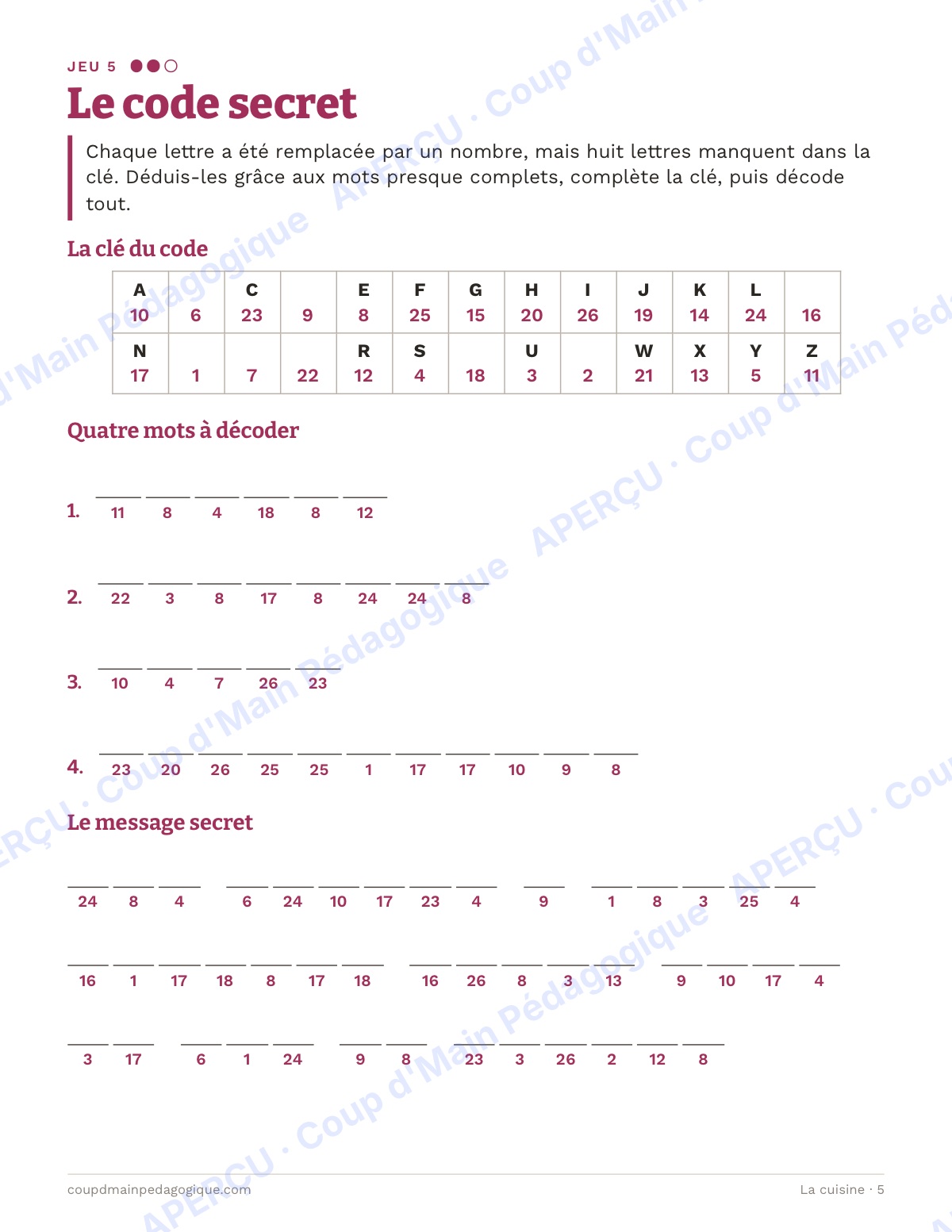 Page 5 — La cuisine — 10e-12e année, jeux de vocabulaire