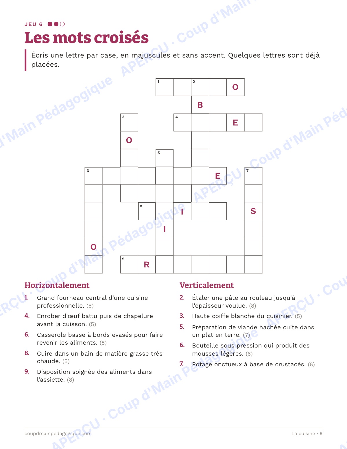Page 6 — La cuisine — 10e-12e année, jeux de vocabulaire