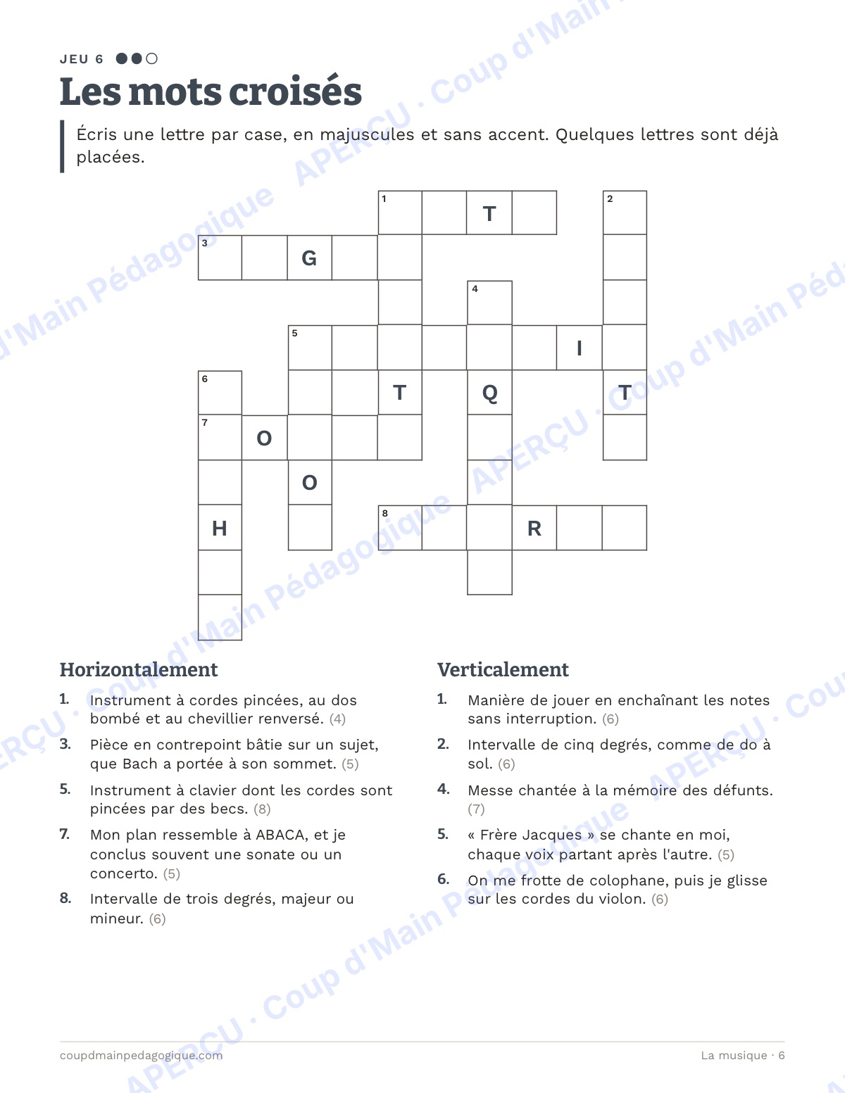 Page 6 — La musique — 10e-12e année, jeux de vocabulaire