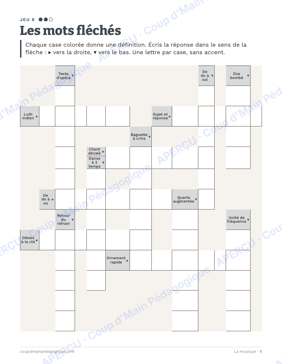 Page 8 — La musique — 10e-12e année, jeux de vocabulaire