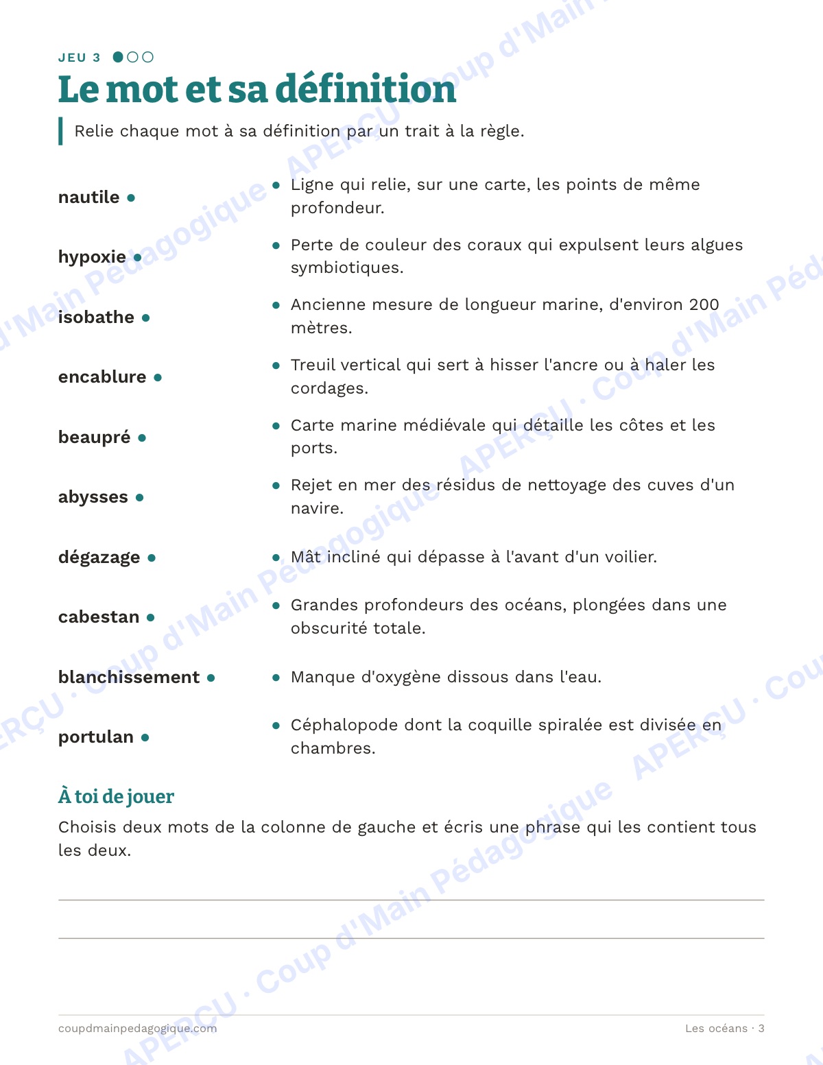 Page 3 — Les océans — 10e-12e année, jeux de vocabulaire