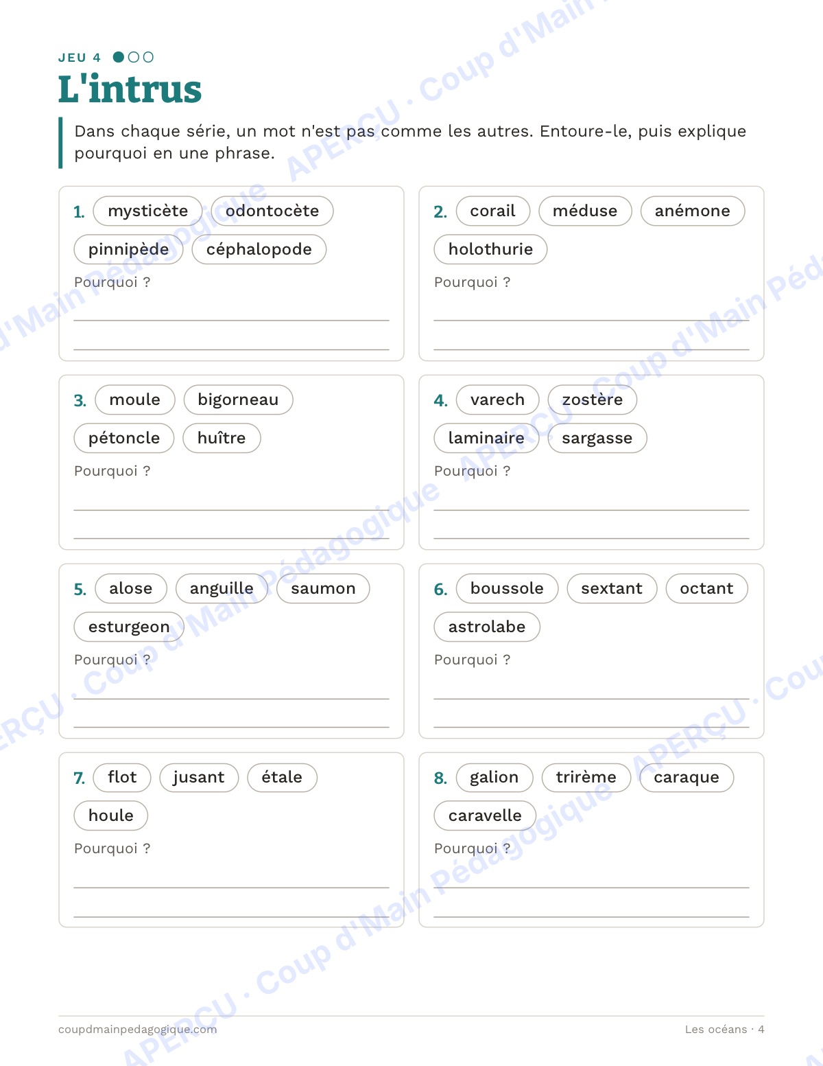 Page 4 — Les océans — 10e-12e année, jeux de vocabulaire