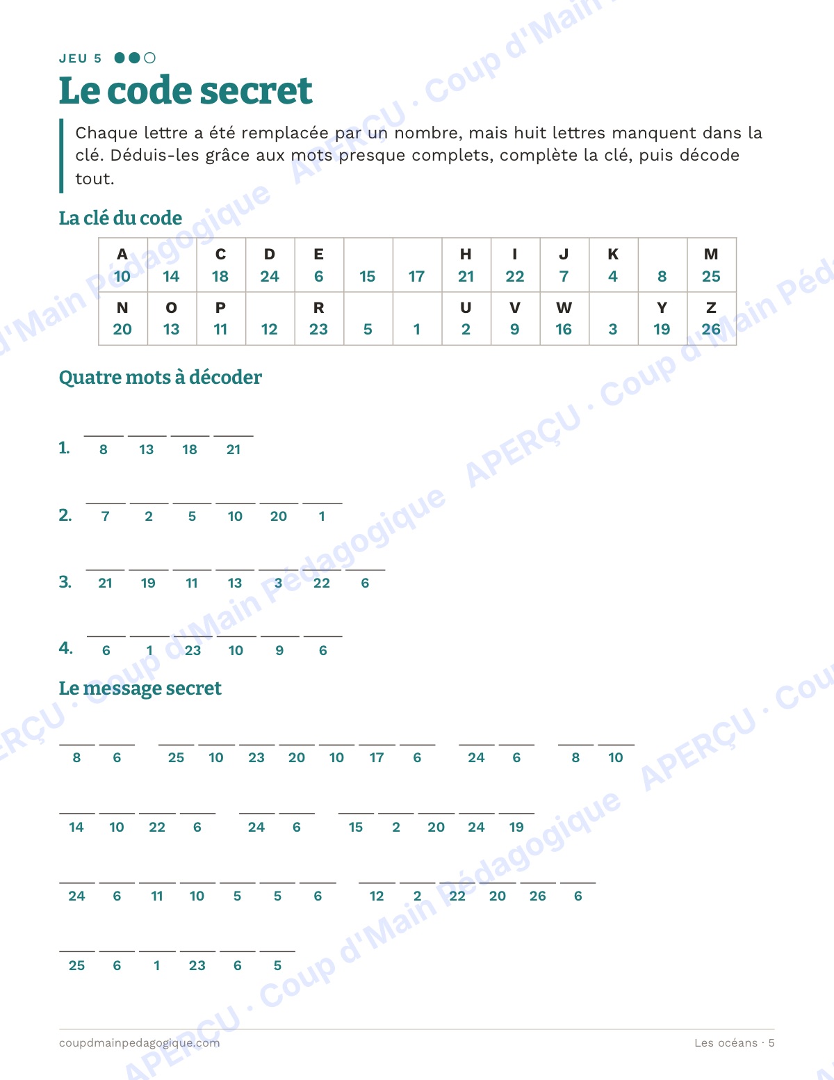 Page 5 — Les océans — 10e-12e année, jeux de vocabulaire