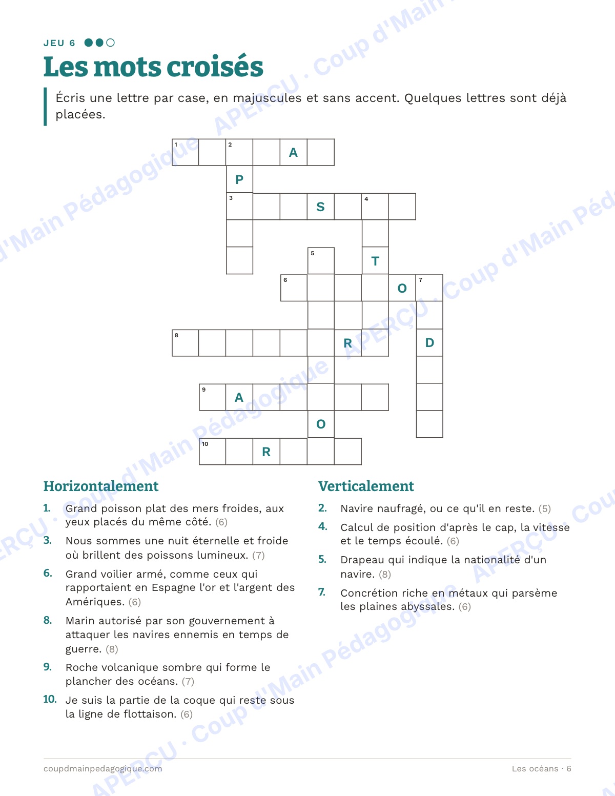 Page 6 — Les océans — 10e-12e année, jeux de vocabulaire