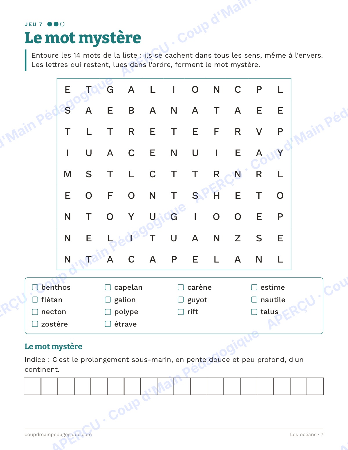 Page 7 — Les océans — 10e-12e année, jeux de vocabulaire