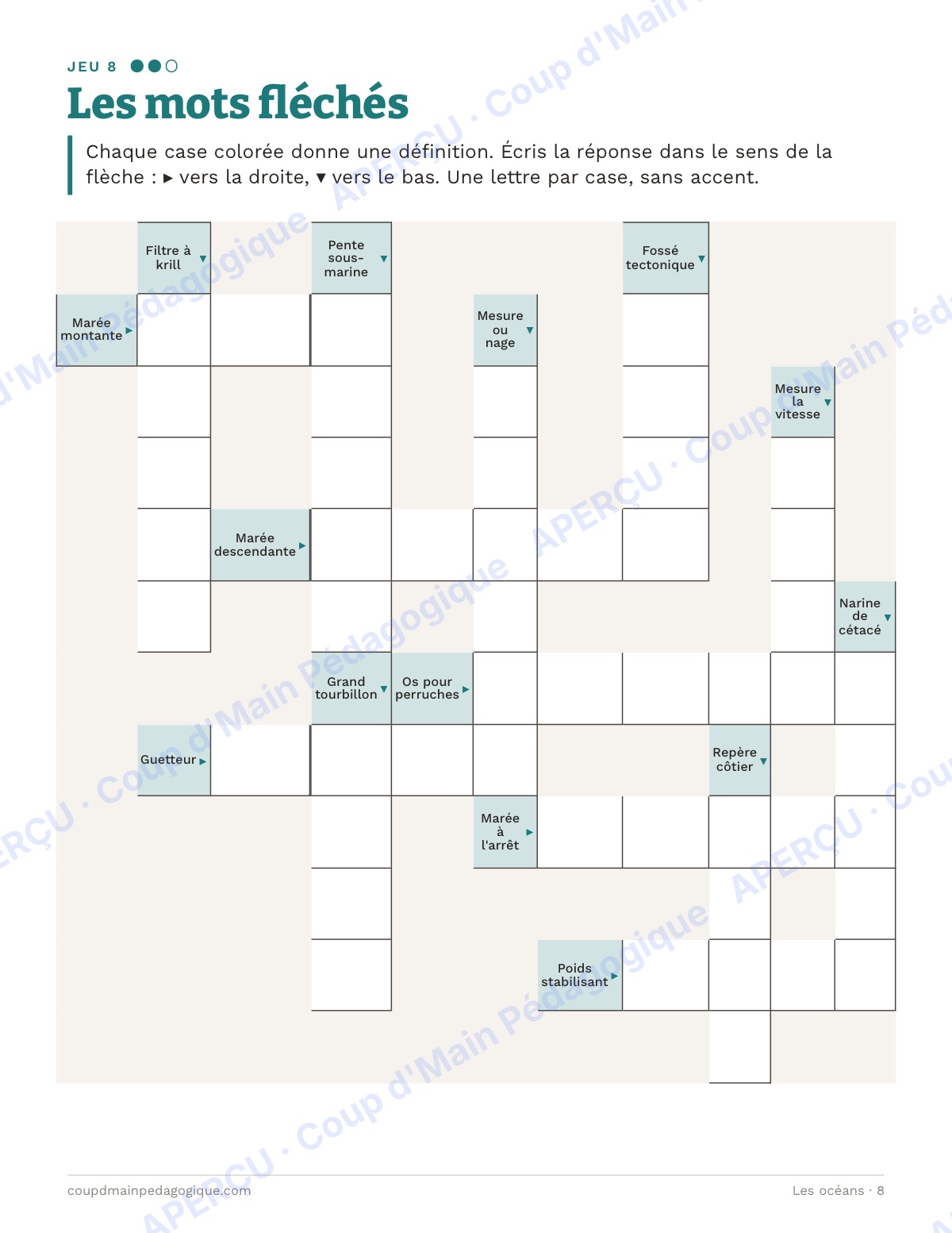 Page 8 — Les océans — 10e-12e année, jeux de vocabulaire