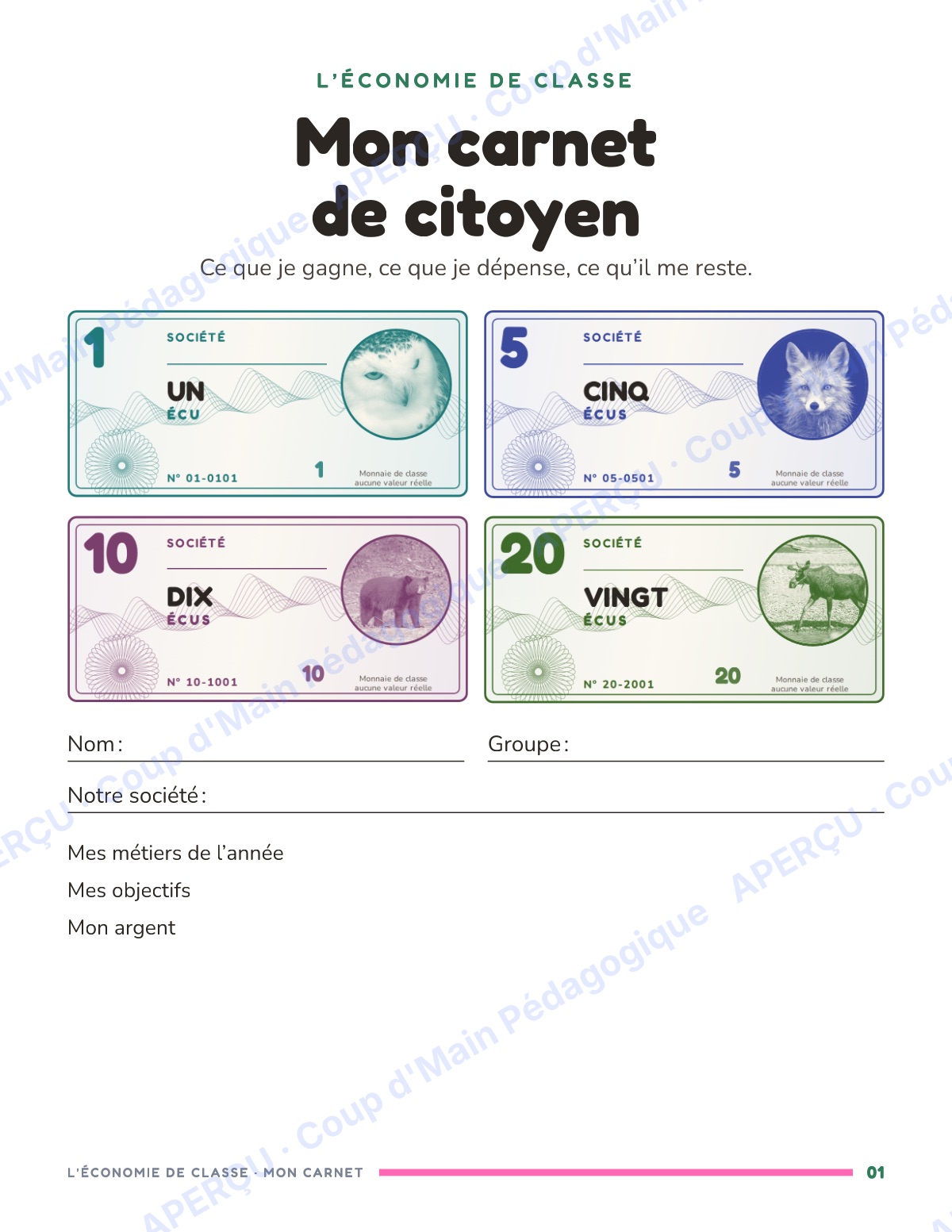 Page 1 — L'économie de classe — 4e-6e année, unité complète